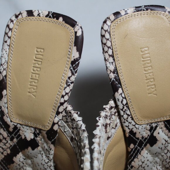 NWD Burberry Heels Python Embossed Leather Mules Slip Ons Sandals Peep 37.5 - Picture 6 of 9